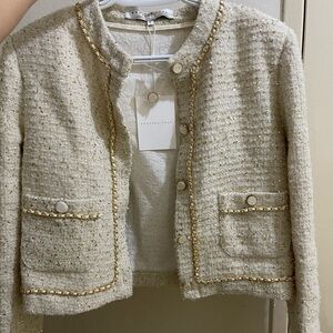 Chanel - Endless Rose Cream Tweed Jacket with Gold Chain Trim (read description)